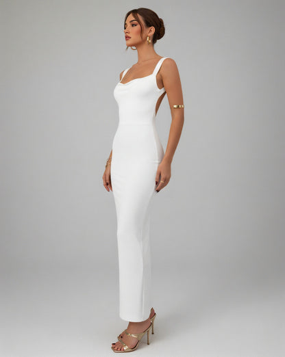 EVELLE Satin Bow-Back Maxi Dress