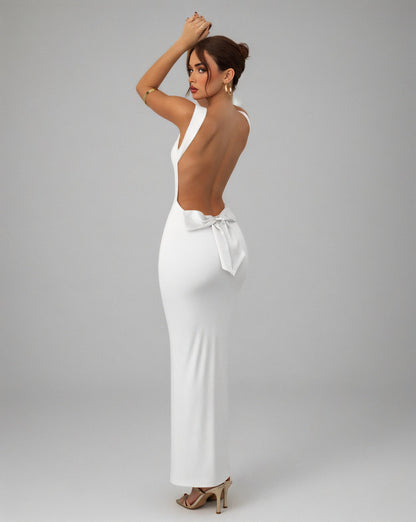 EVELLE Satin Bow-Back Maxi Dress